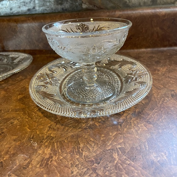 Two vintage Indiana glass CHANTILLY LACE floral snack sets more available - Picture 3 of 11